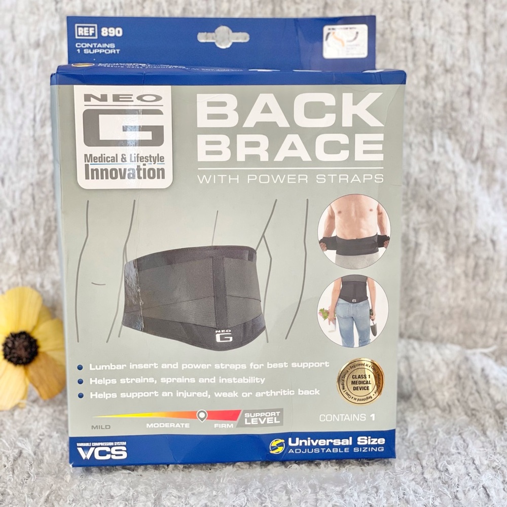 New with tags Neo G Universal Size BACK BRACE with Power Straps & Lumbar Support